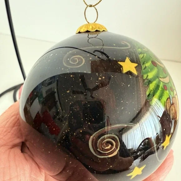 Glass Santa Claus Ornament Reverse Hand Painted With Red Box Night Sky - Picture 4 of 8